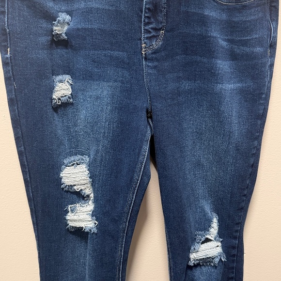 EUC - Royalty For Me Dark Blue Distressed High Rise Slim straight Jeans Size 14W - Picture 3 of 5